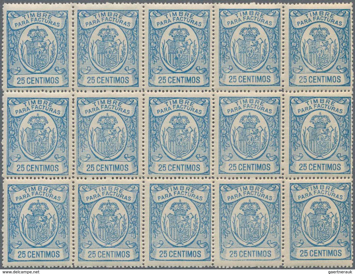Spanien - Besonderheiten: 1930 (ca.?), Fiscal Stamp Issue 'TIMBRE PARA FACTURAS' 25 Centimos Pale Bl - Autres & Non Classés