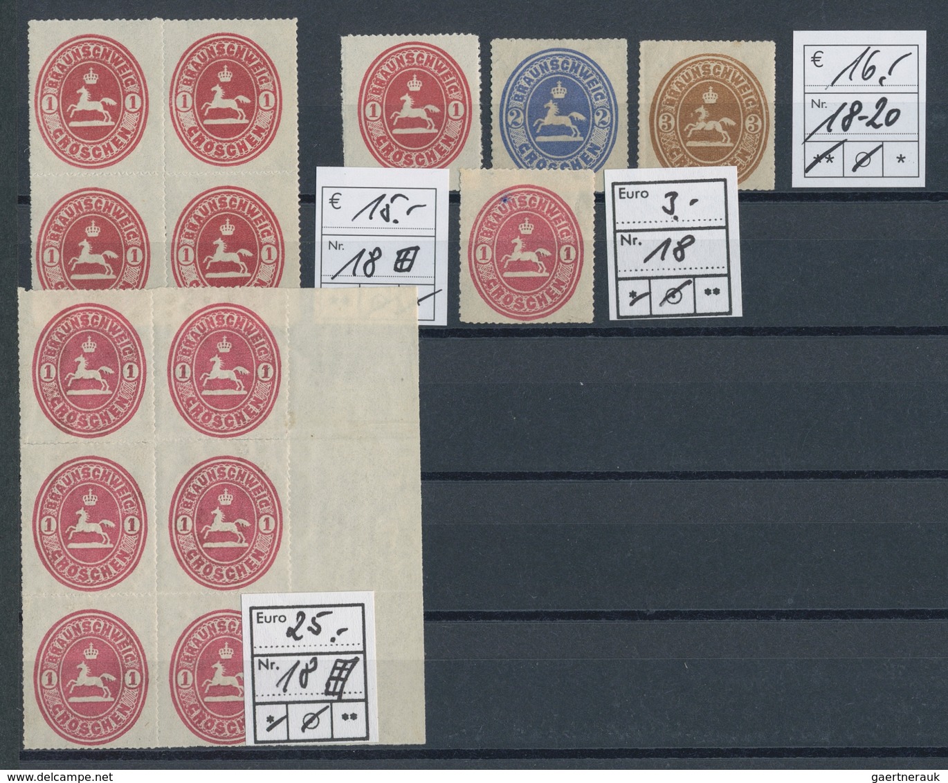 Braunschweig - Marken und Briefe: 1852-1867, reizvolle Partie von über 90 Werten auf Steckkarten, üb