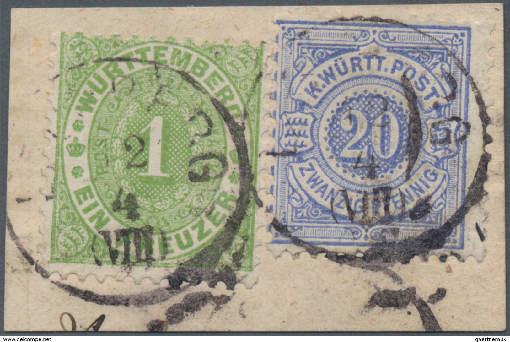 Württemberg - Marken und Briefe: 1869/1893, Partie von sieben Belegen, dabei fünfmal Postablagestemp