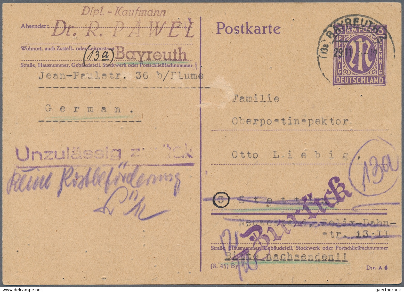 Alliierte Besetzung - Gebühr Bezahlt: 1945/46, Schöner Posten von 24 meist ehemaligen Einzellosen da