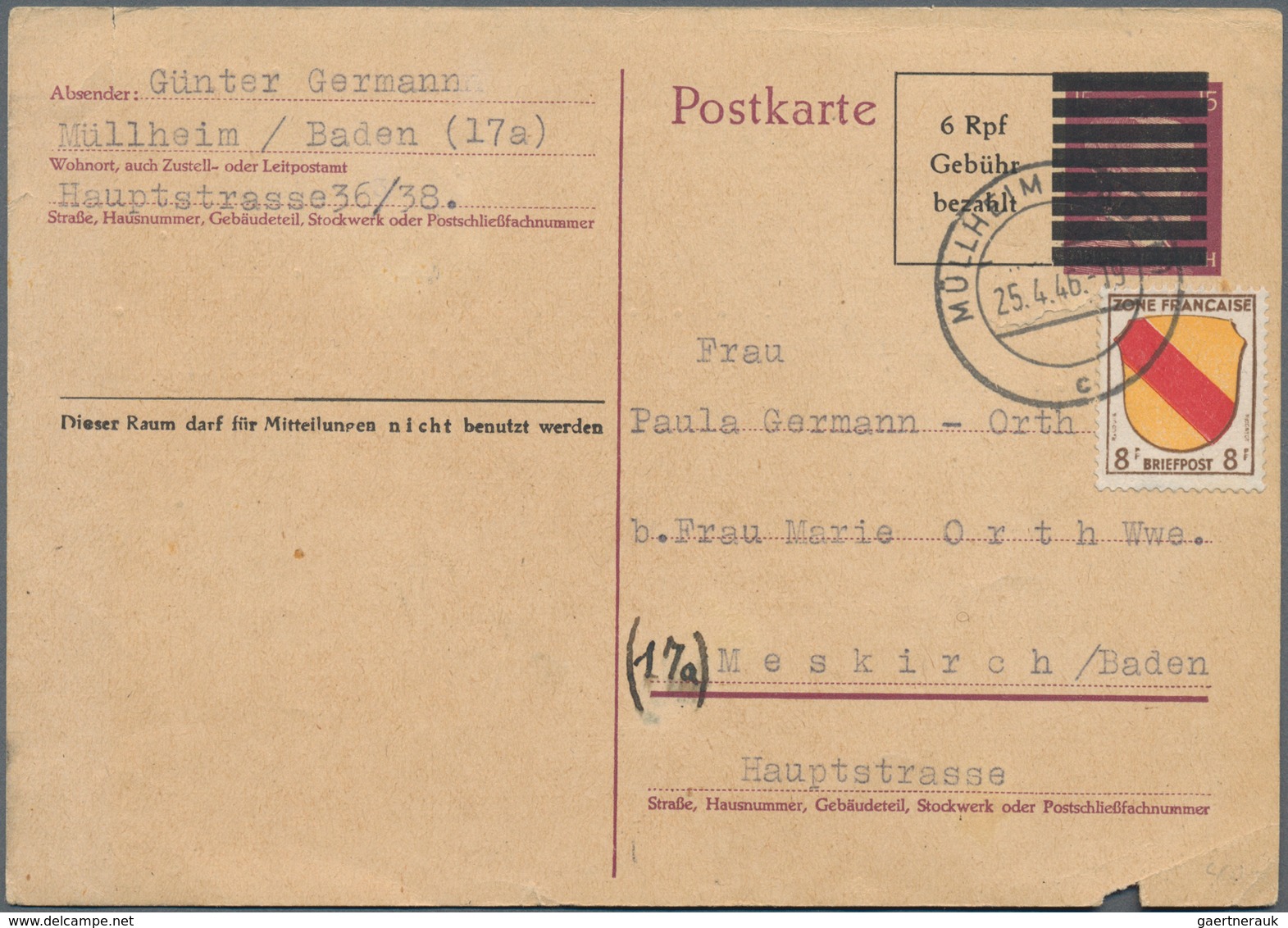 Französische Zone: 1946/1949, Partie von ca. 540 Briefen und Karten, meist Bedarfspost der verschied