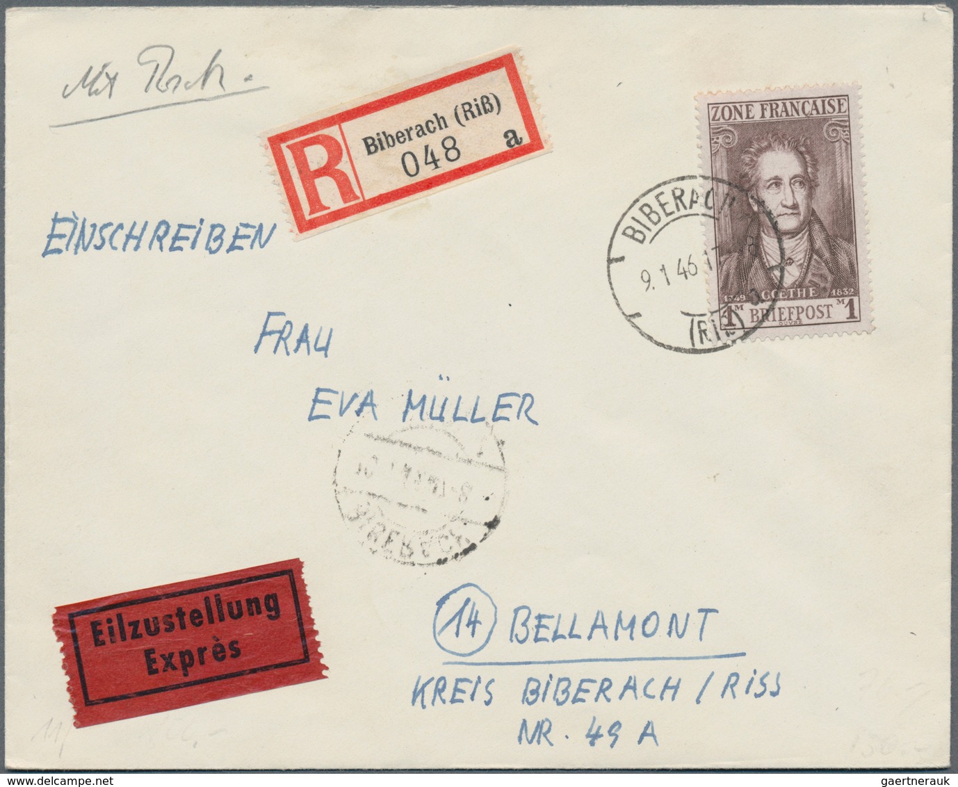 Französische Zone: 1946/1949, Partie von ca. 540 Briefen und Karten, meist Bedarfspost der verschied