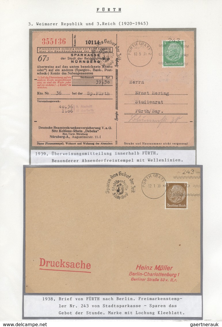 Heimat: Bayern: FÜRTH: 1920/1945, Interessante Sammlung Auf Albenblättern Mit Beschriftung In Drei O - Andere & Zonder Classificatie