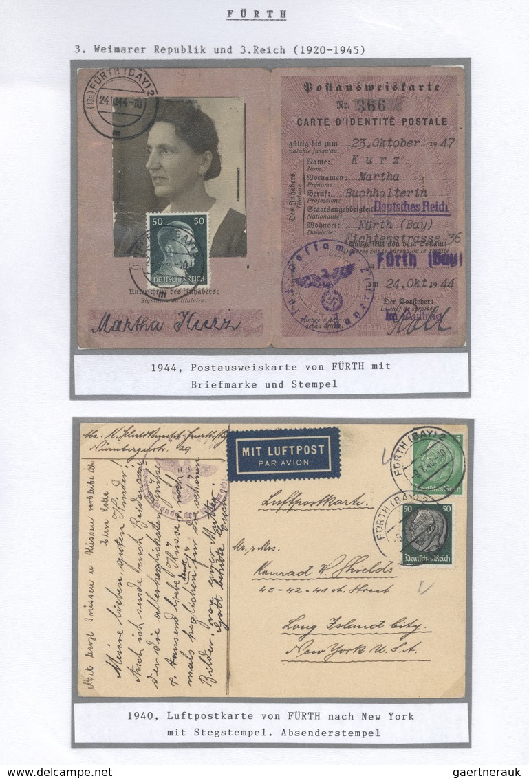 Heimat: Bayern: FÜRTH: 1920/1945, Interessante Sammlung Auf Albenblättern Mit Beschriftung In Drei O - Otros & Sin Clasificación