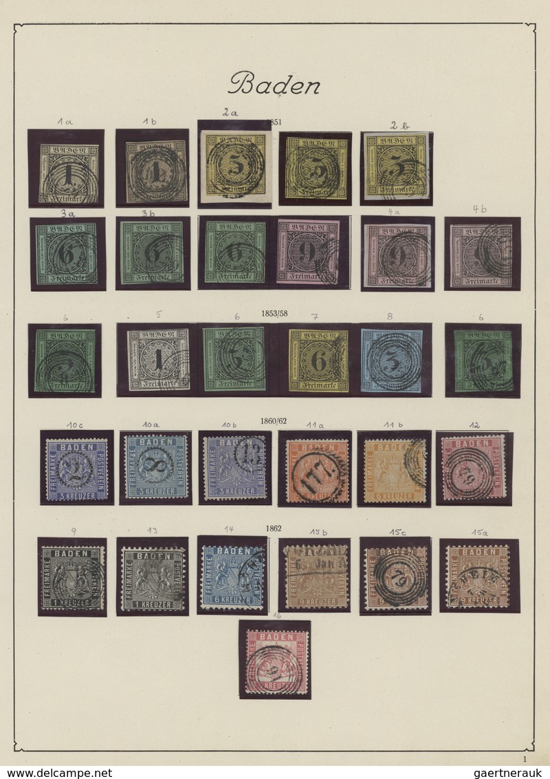 Baden - Marken Und Briefe: 1851/1868, Gestempelte Sammlung Von 50 Marken Auf Albenblättern Mit Nette - Andere & Zonder Classificatie