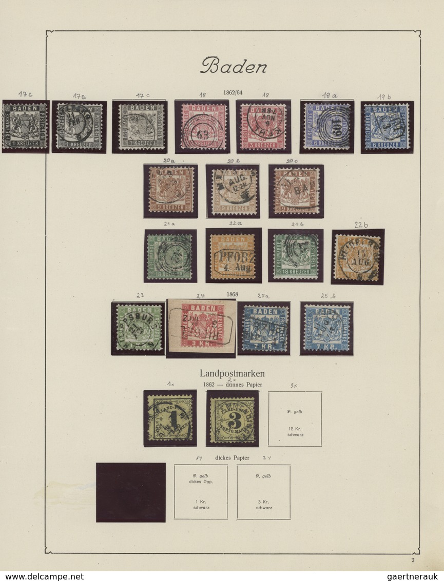 Baden - Marken Und Briefe: 1851/1868, Gestempelte Sammlung Von 50 Marken Auf Albenblättern Mit Nette - Other & Unclassified