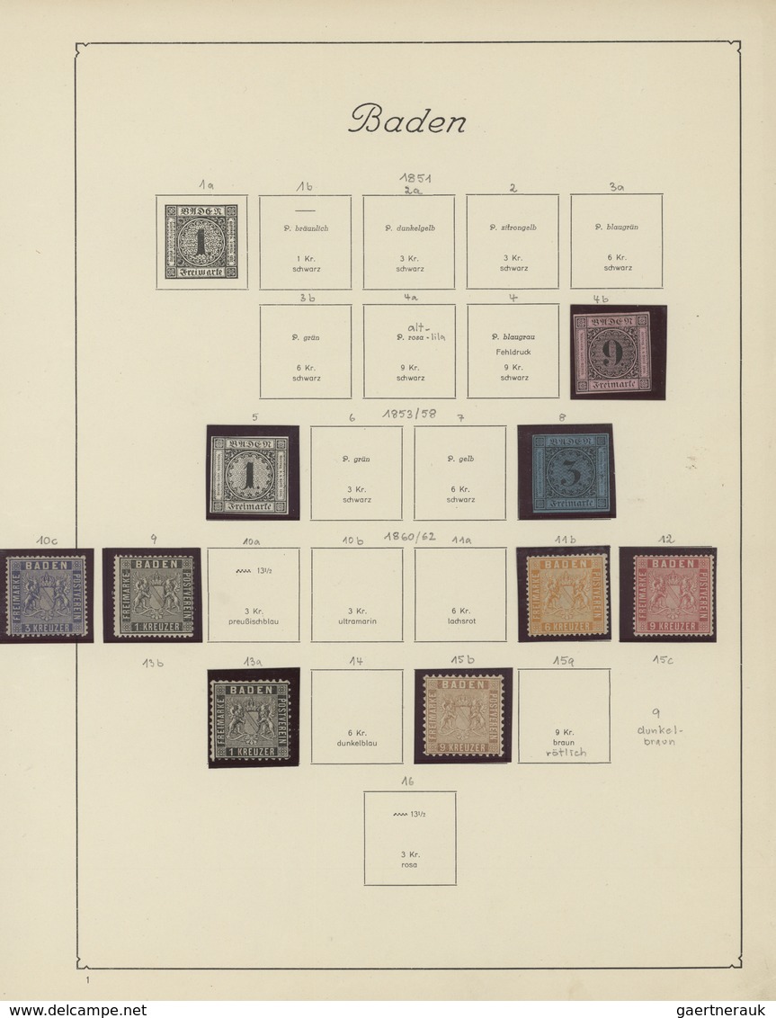 Baden - Marken Und Briefe: 1851/1868, Ungebrauchte Sammlung Von 33 Marken Auf Albenblättern, Dabei U - Otros & Sin Clasificación