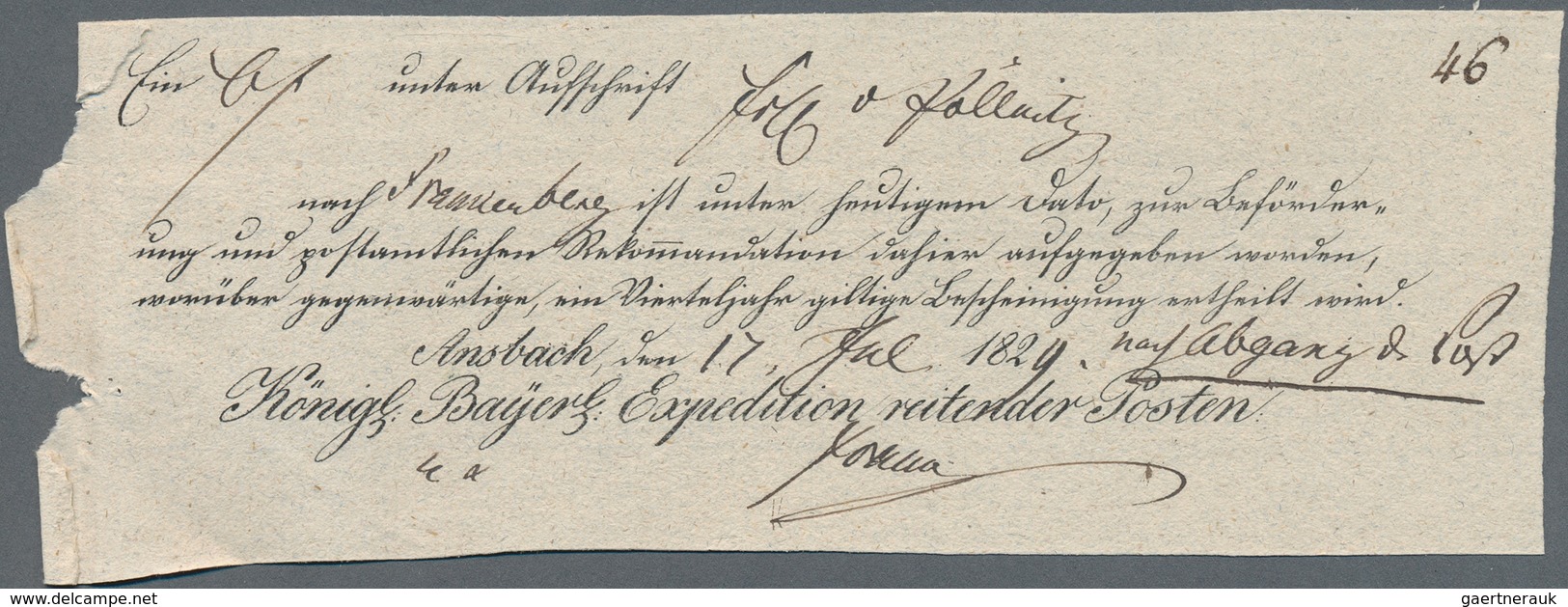 Bayern - Vorphilatelie: 1814/1850 (ca.), Lot Von Ca. 59 Postscheinen Ansbach, Reitende Und Fahrende - Verzamelingen
