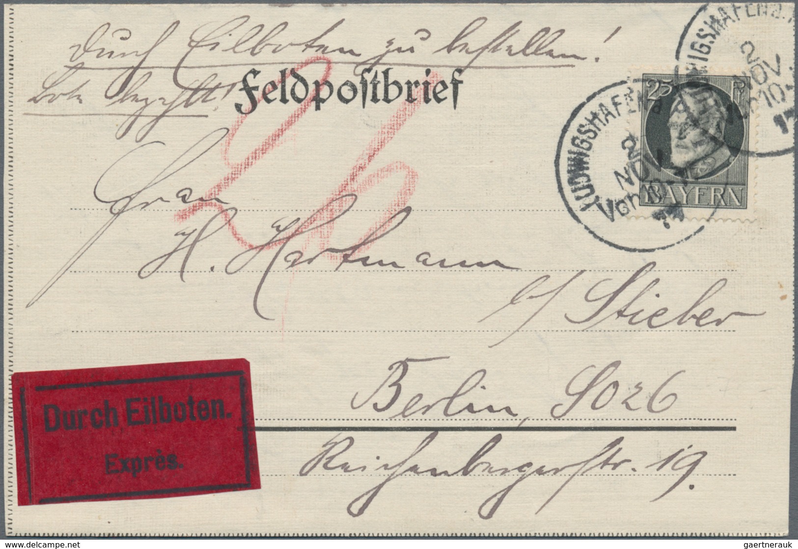 Bayern - Marken Und Briefe: 1877/1920, Interessante Partie Mit Ca.50 Belegen Ab Der "Pfennig"-Zeit, - Sonstige & Ohne Zuordnung