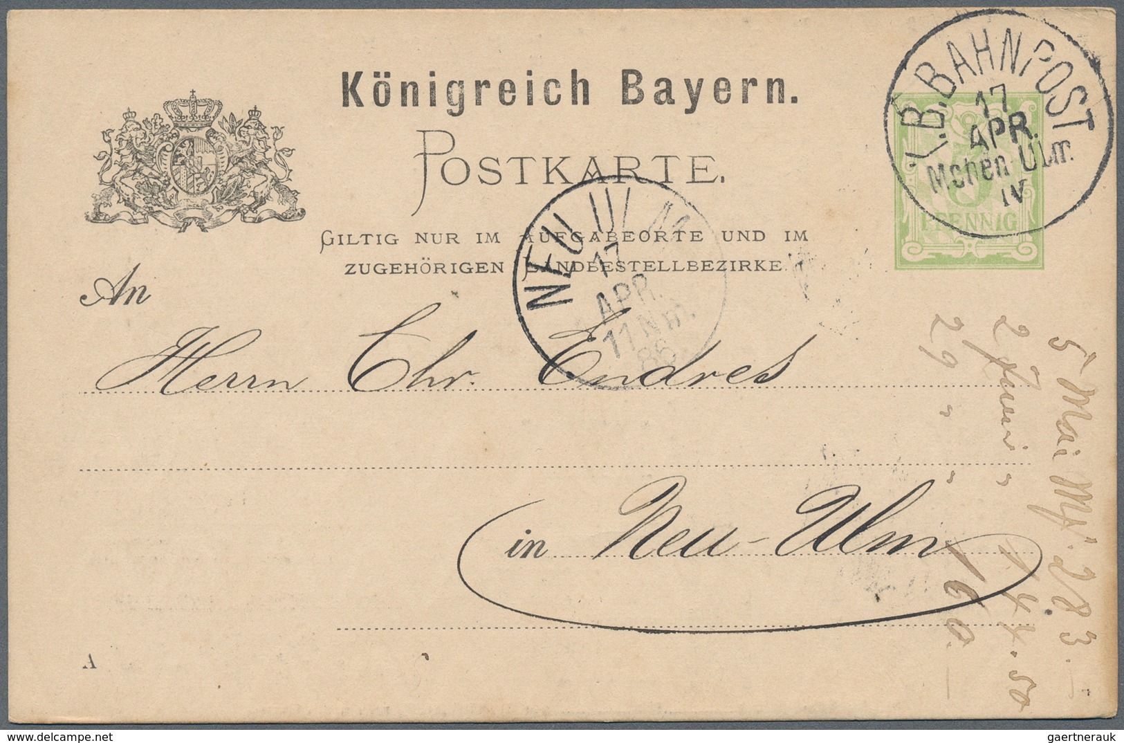 Bayern - Ganzsachen: 1886/88, Sammlung Von Ca. 860 Gebrauchte Ganzsachenkarten, Dabei Auch Einige Mi - Andere & Zonder Classificatie