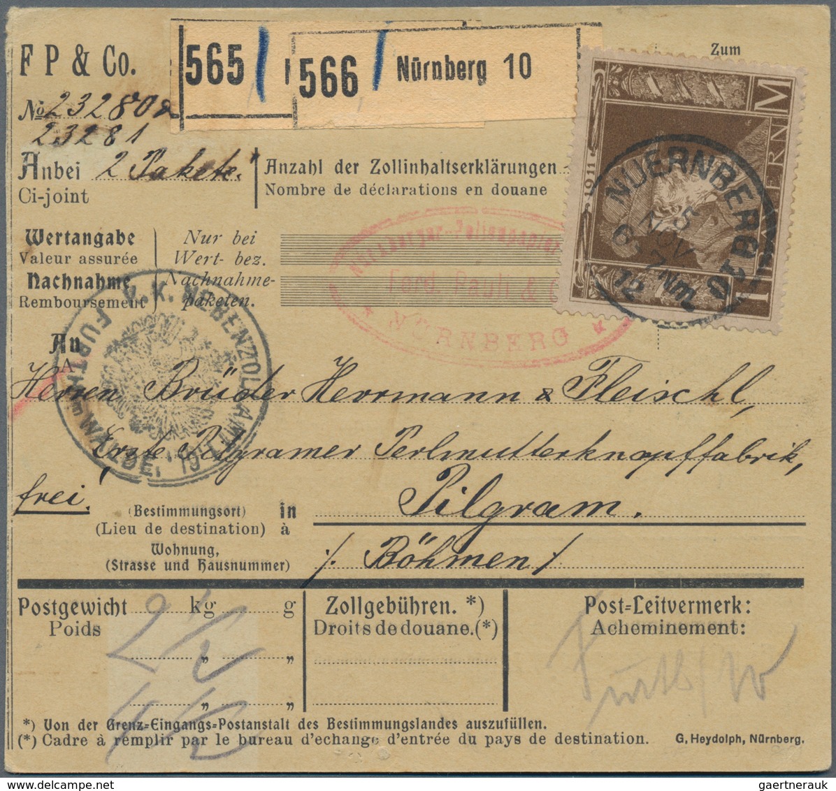 Bayern - Paketkarten: 1895/1918, Partie Von Acht Auslandspaketkarten (fünfmal Schweiz, Zweimal Türke - Altri & Non Classificati