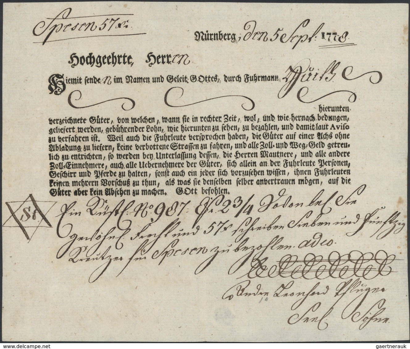 Bayern - Besonderheiten: NÜRNBERG: 1778/1852 Ca., Konvolut Von 9 Fuhrmannsbriefen Bzw. -Belegen, Dav - Andere & Zonder Classificatie