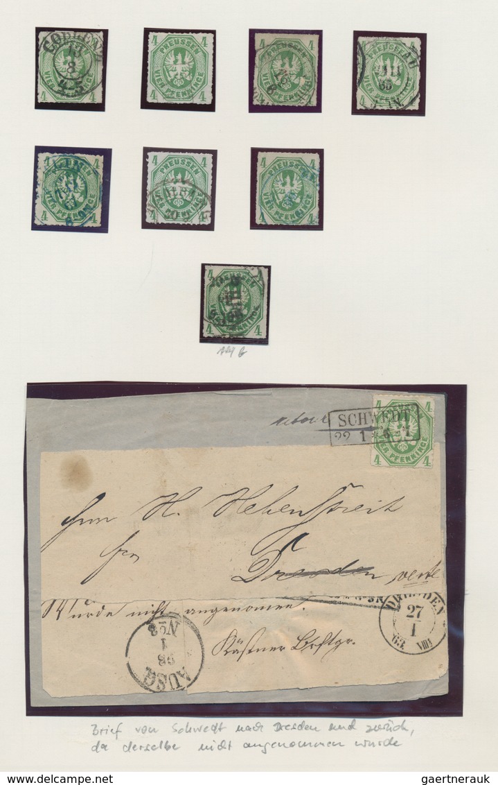 Preußen - Marken und Briefe: 1850/1867, umfangreiche gestempelte, mehrfach/spezialisiert zusammenget