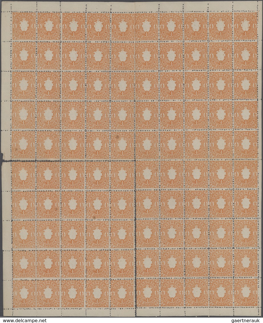 Sachsen - Marken Und Briefe: 1863/1867, 1/2 Ngr. Orange (MiNr. 15), Originalbogen Zu 100 Werten (get - Saxony