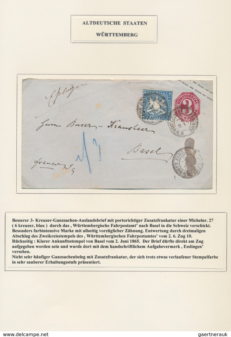 Württemberg - Marken und Briefe: 1858/1865 (ca.), interessante, individuell und sauber aufgezogene N