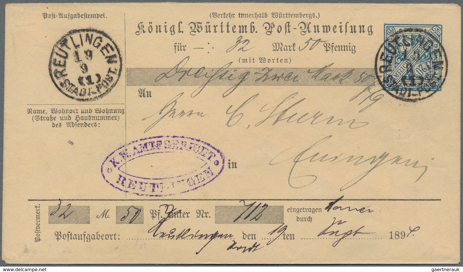 Württemberg - Marken Und Briefe: 1870/1923 Ca., Posten Mit Ca.100 Belegen, Dabei Postablagestempel D - Andere & Zonder Classificatie