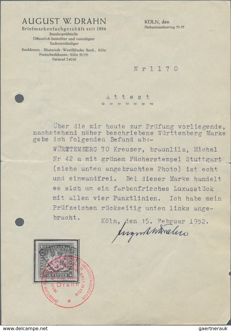 Württemberg - Marken Und Briefe: 1873, 70 Kr. Braunlila, Farbintensives Exemplar, Allseits Sehr Brei - Andere & Zonder Classificatie