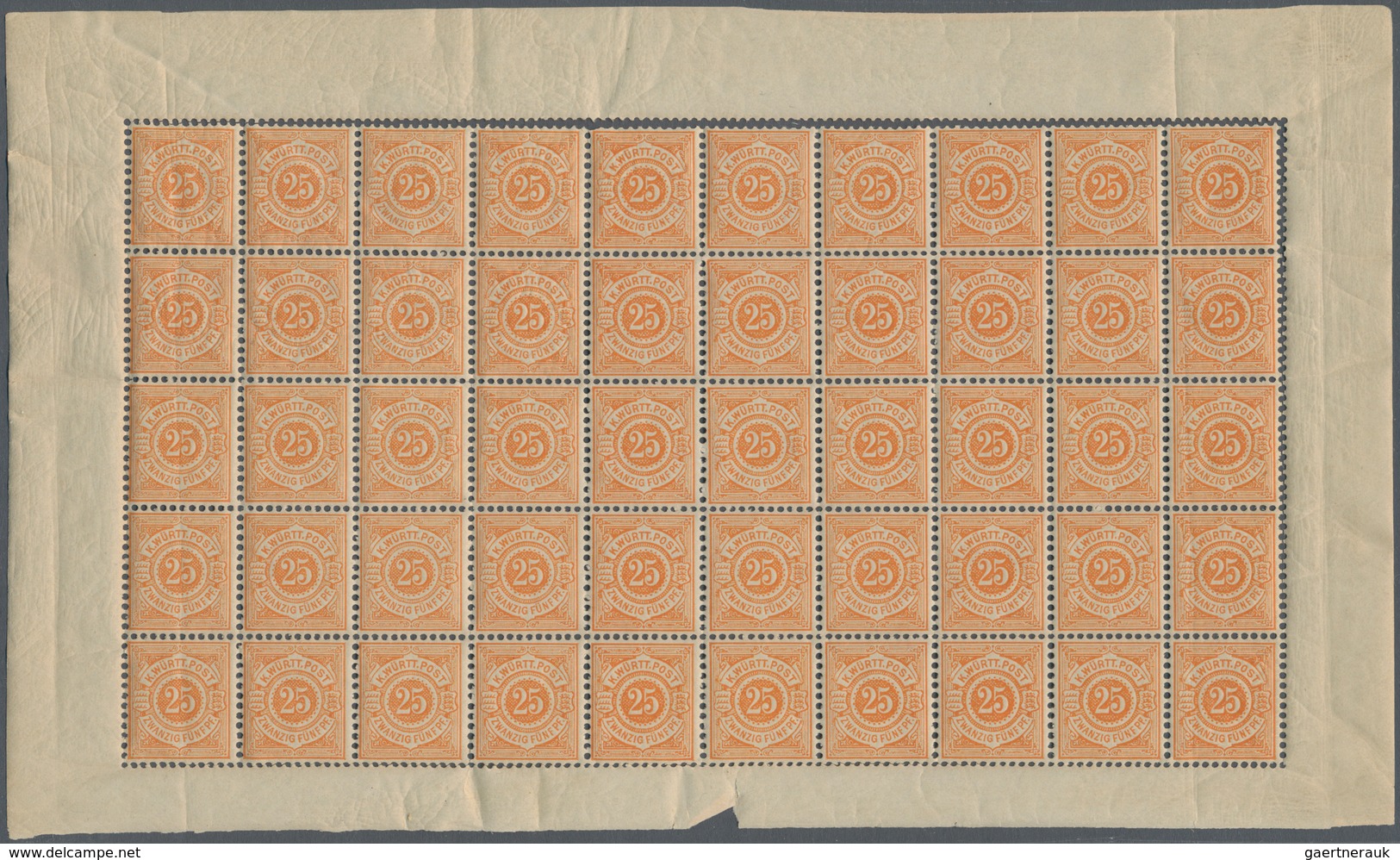 Württemberg - Marken Und Briefe: 1890, Freimarken "Ziffern", 25 Pfg. Orange, 100 Werte In Einheiten, - Andere & Zonder Classificatie