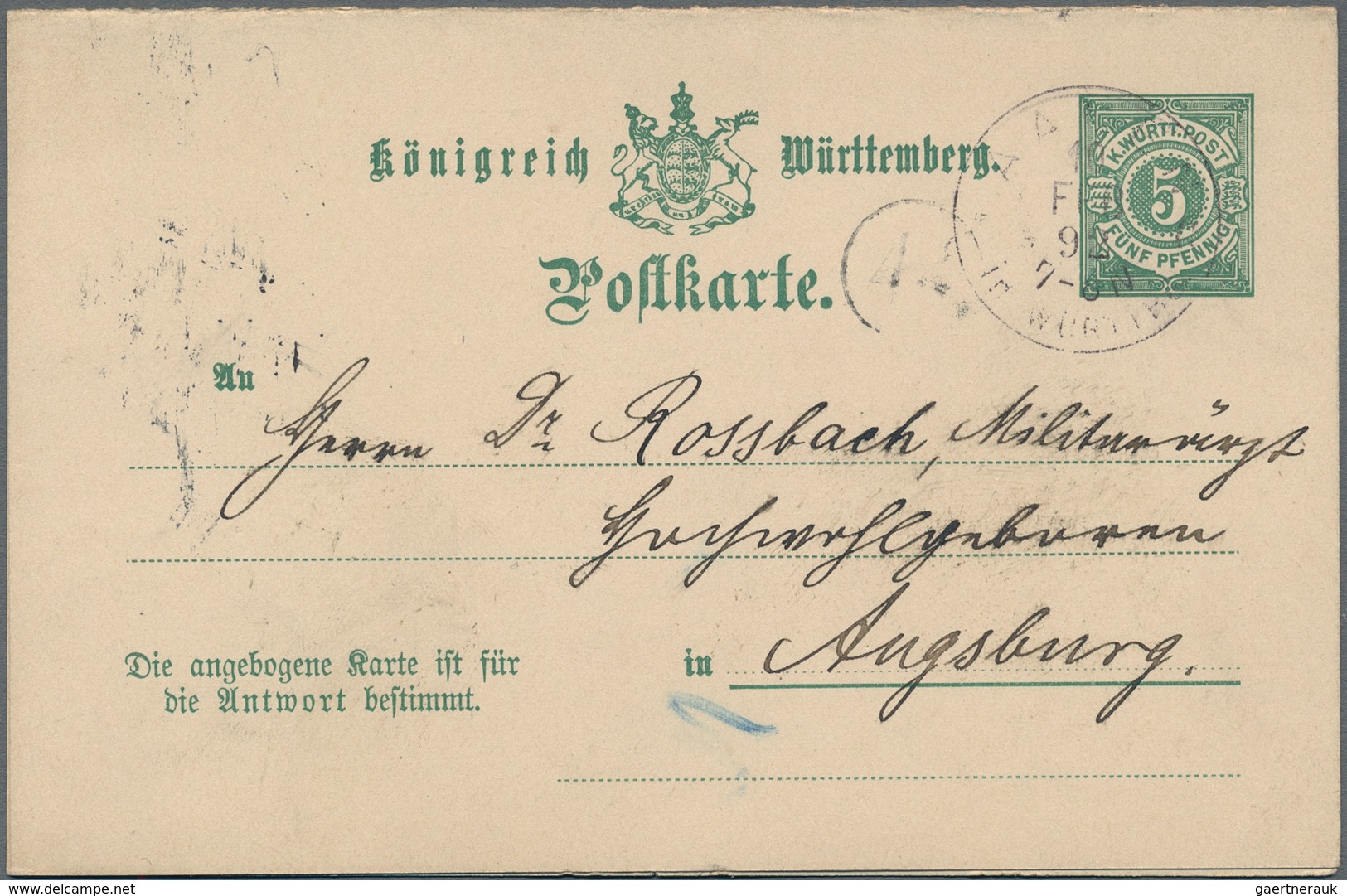 Württemberg - Ganzsachen: 1875/1918 (ca.), Partie Von Ca. 50 Gebrauchten Und Ungebrauchten Ganzsache - Otros & Sin Clasificación