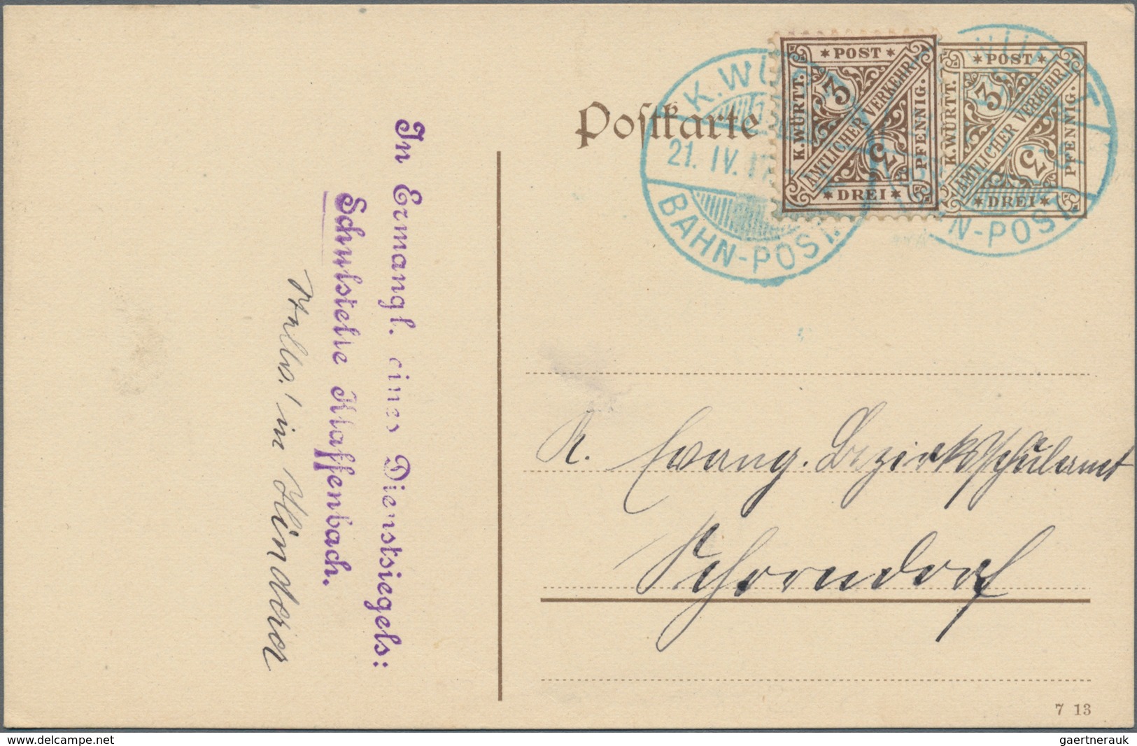 Württemberg - Bahnpost: 1866/1940 Ca., Interessanter Sammlungsbestand Mit Ca.60 Briefen, Karten Und - Andere & Zonder Classificatie