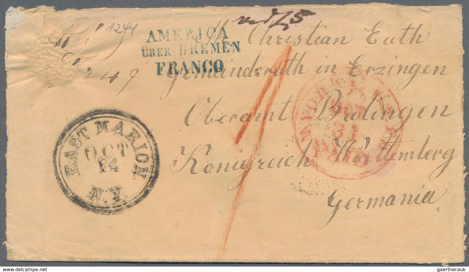 Transatlantikmail: 1823-1865 USA-Europe Transatlantic mail: Collection of 32 stampless covers from t