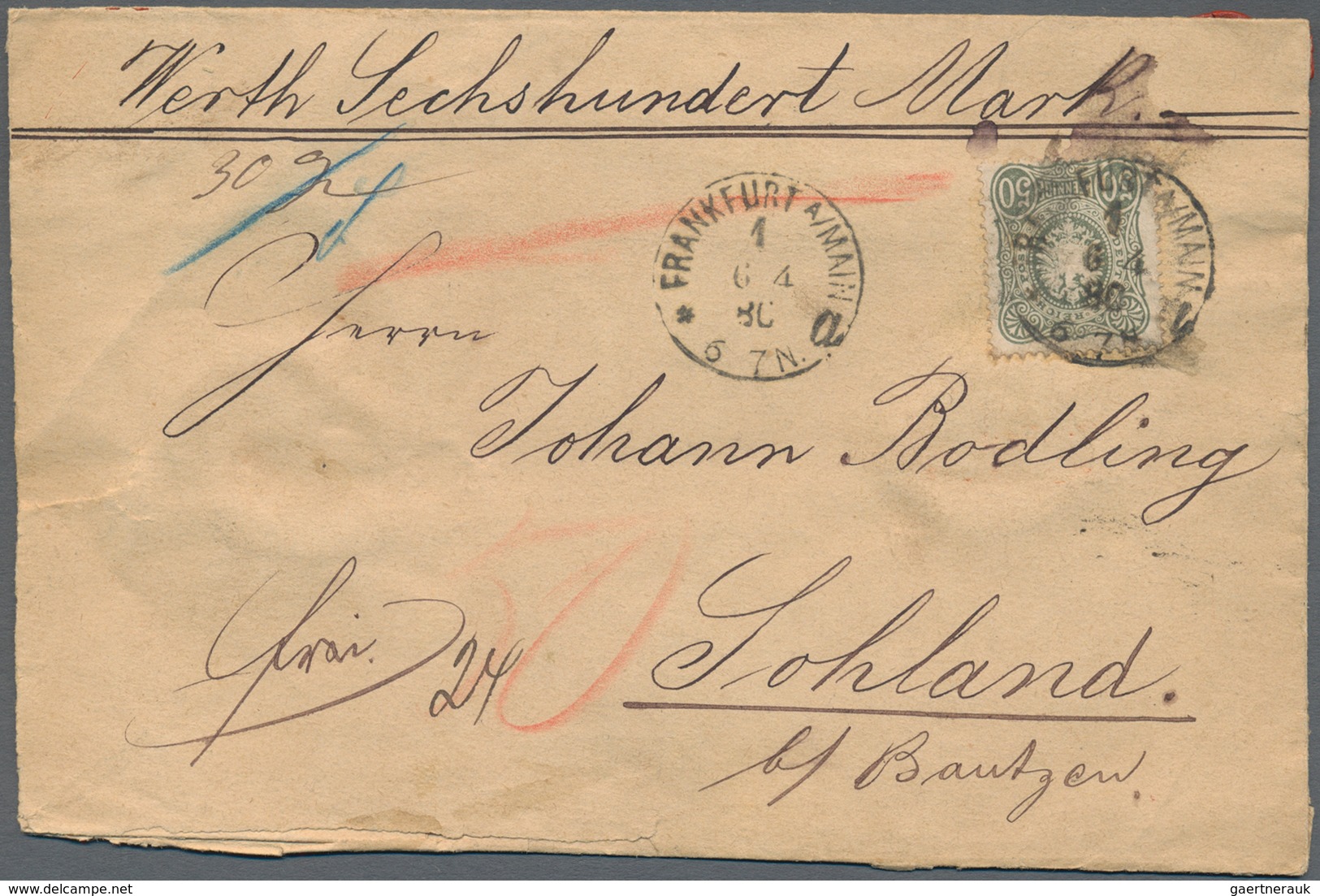 Deutsches Reich: 1876/1923, Lot Von Elf Briefen/Karten, Dabei Fünf Wertbriefe Mit 50 Pfge. (zweimal - Collections