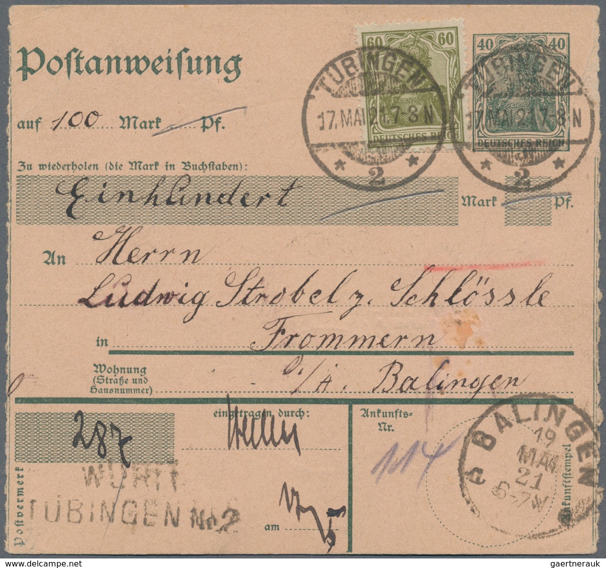 Deutsches Reich: 1889/1945, POSTANWEISUNGEN, Interessantes Konvolut Mit Ca.20 Belegen, Dabei PA-Ganz - Verzamelingen