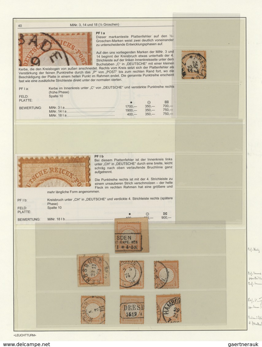 Deutsches Reich - Brustschild: 1872, Umfangreiche Spezialsammlung Der PLATTENFEHLER ½ Gr. Orange Mi. - Colecciones