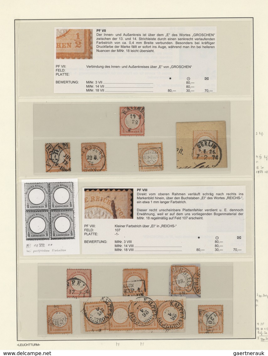 Deutsches Reich - Brustschild: 1872, Umfangreiche Spezialsammlung der PLATTENFEHLER ½ Gr. orange Mi.