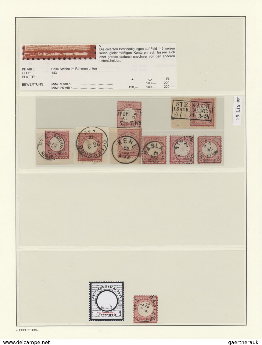 Deutsches Reich - Brustschild: 1872, Umfangreiche Spezialsammlung Der PLATTENFEHLER 3 Kr. Karmin Mi. - Collections