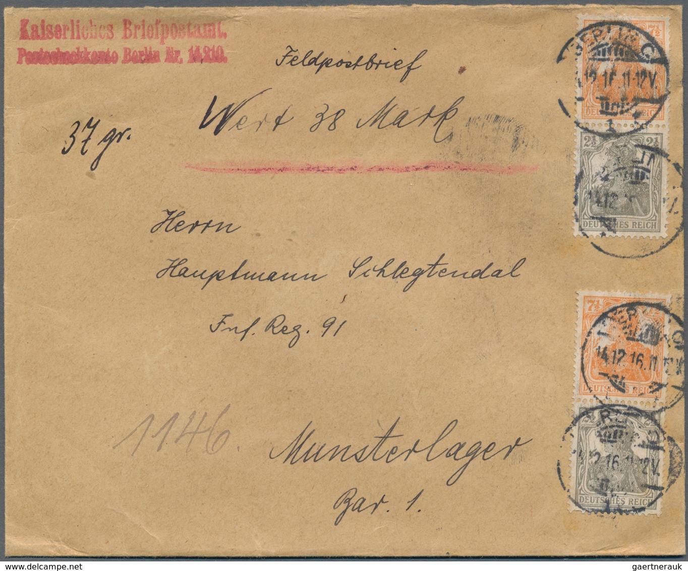 Deutsches Reich - Germania: 1900/1919, Interessantes Konvolut Mit 22 WERTBRIEFEN, Dabei 1 Mark "Reic - Sammlungen