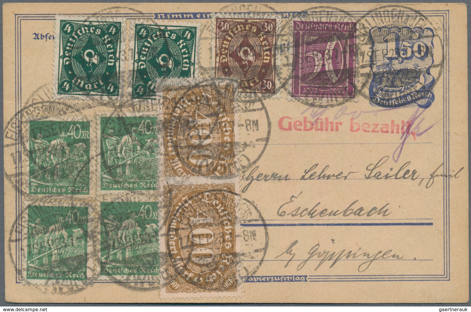 Deutsches Reich - Inflation: 1923, GEBÜHR BEZAHLT / TAXE PERCUE, Umfangreicher Posten Mit über 350 B - Colecciones