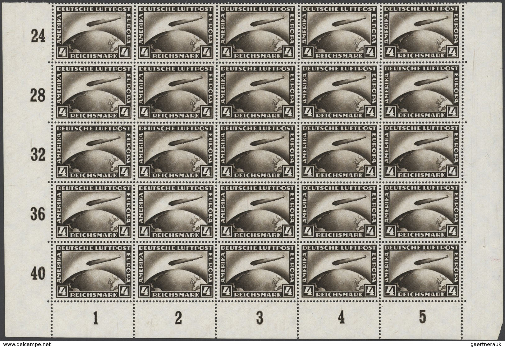 Deutsches Reich - Weimar: 1928, 4 RM Zeppelin Im Bogenteil Zu 25 Werten (untere Bogenhälfte), Postfr - Verzamelingen