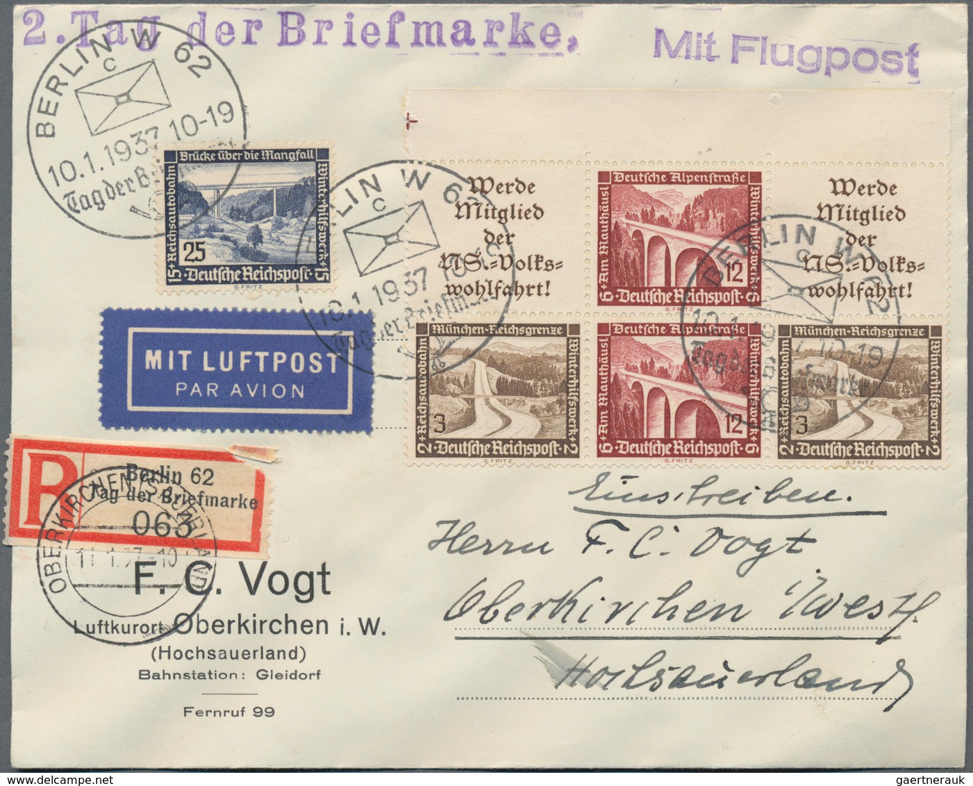 Deutsches Reich - Zusammendrucke: 1935/1941, Partie von 57 Briefen/Karten mit Zusammendruck-Frankatu