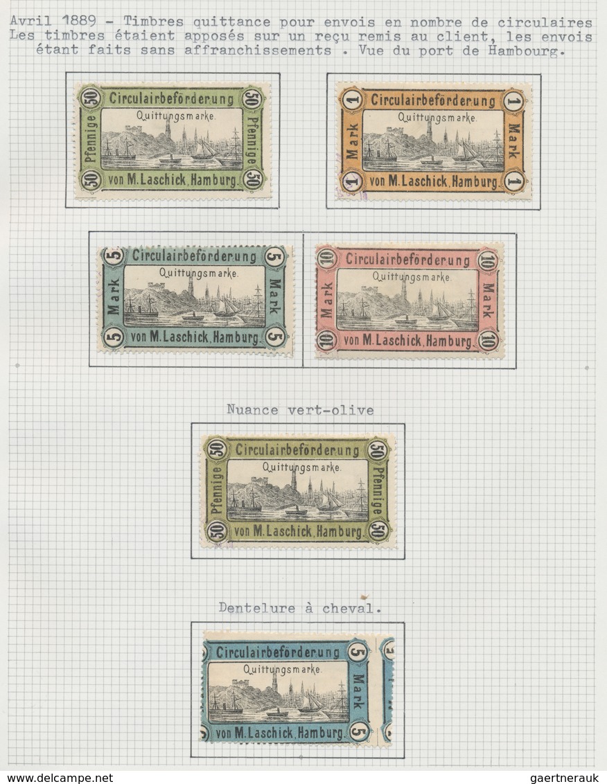 Deutsches Reich - Privatpost (Stadtpost): HAMBURG, Circulairbeförderung M. Laschnik, Quittungsmarken - Postes Privées & Locales
