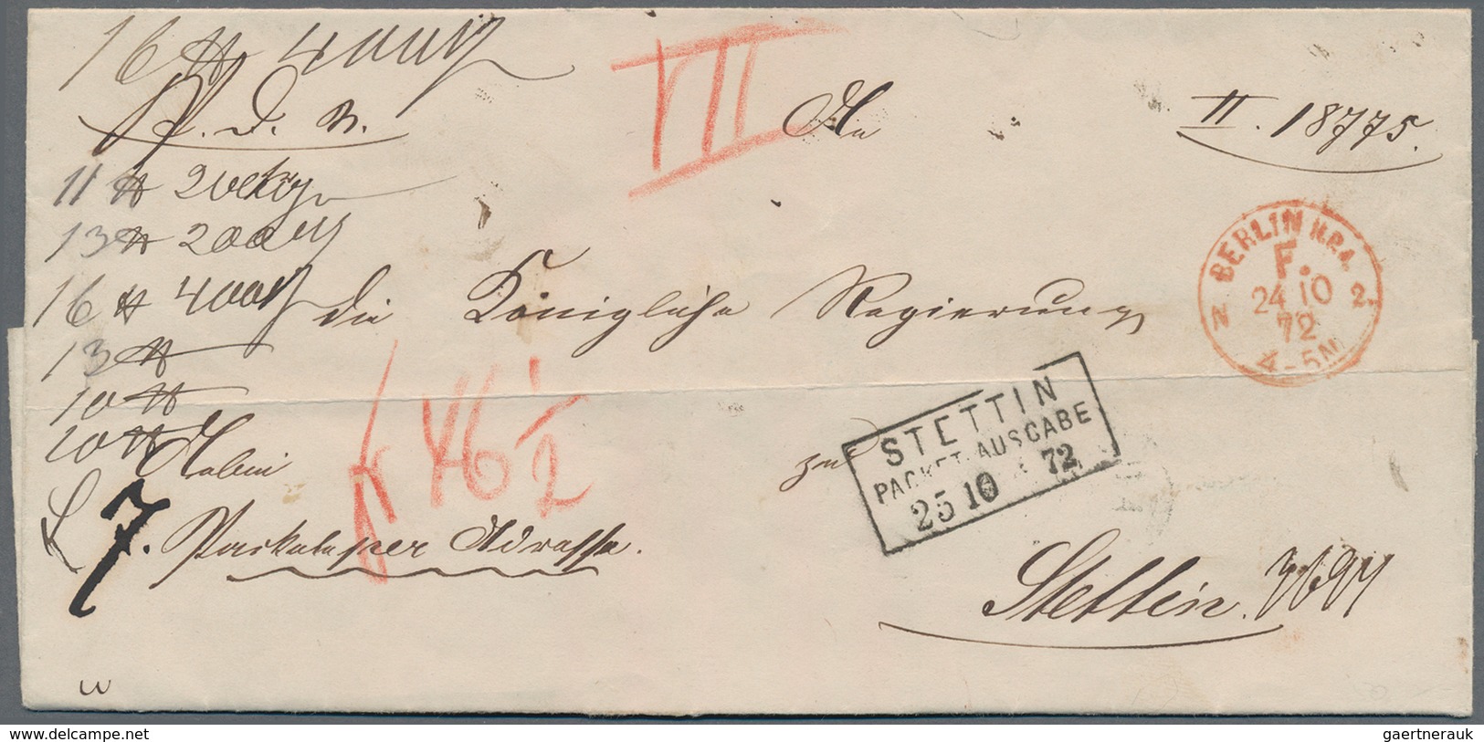 Deutsches Reich - Franco-Stempel: 1867/1872, Konvolut Mit 7 Belegen, Dabei BERLIN H.P.A. F N2 In Rot - Frankeermachines (EMA)