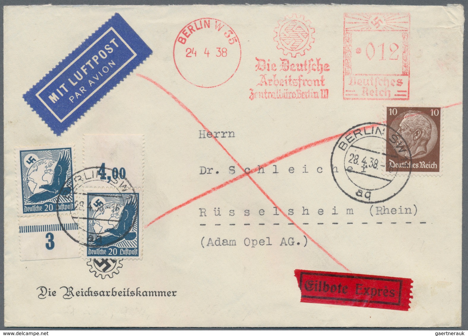 Deutsches Reich - Besonderheiten: 1924/1944, KOMBINATION FREISTEMPEL + BRIEFMARKEN, Interessante Par - Andere & Zonder Classificatie