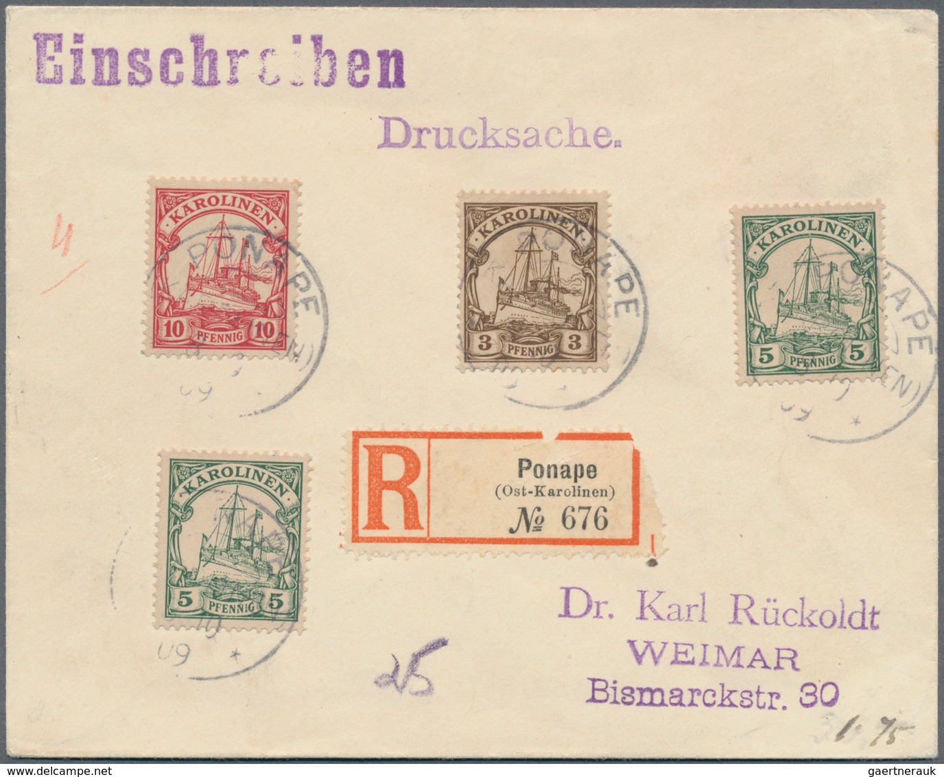 Deutsche Kolonien - Karolinen - Stempel: 1900/1914, Partie mit 25 Briefen, Karten und Ganzsachen, da