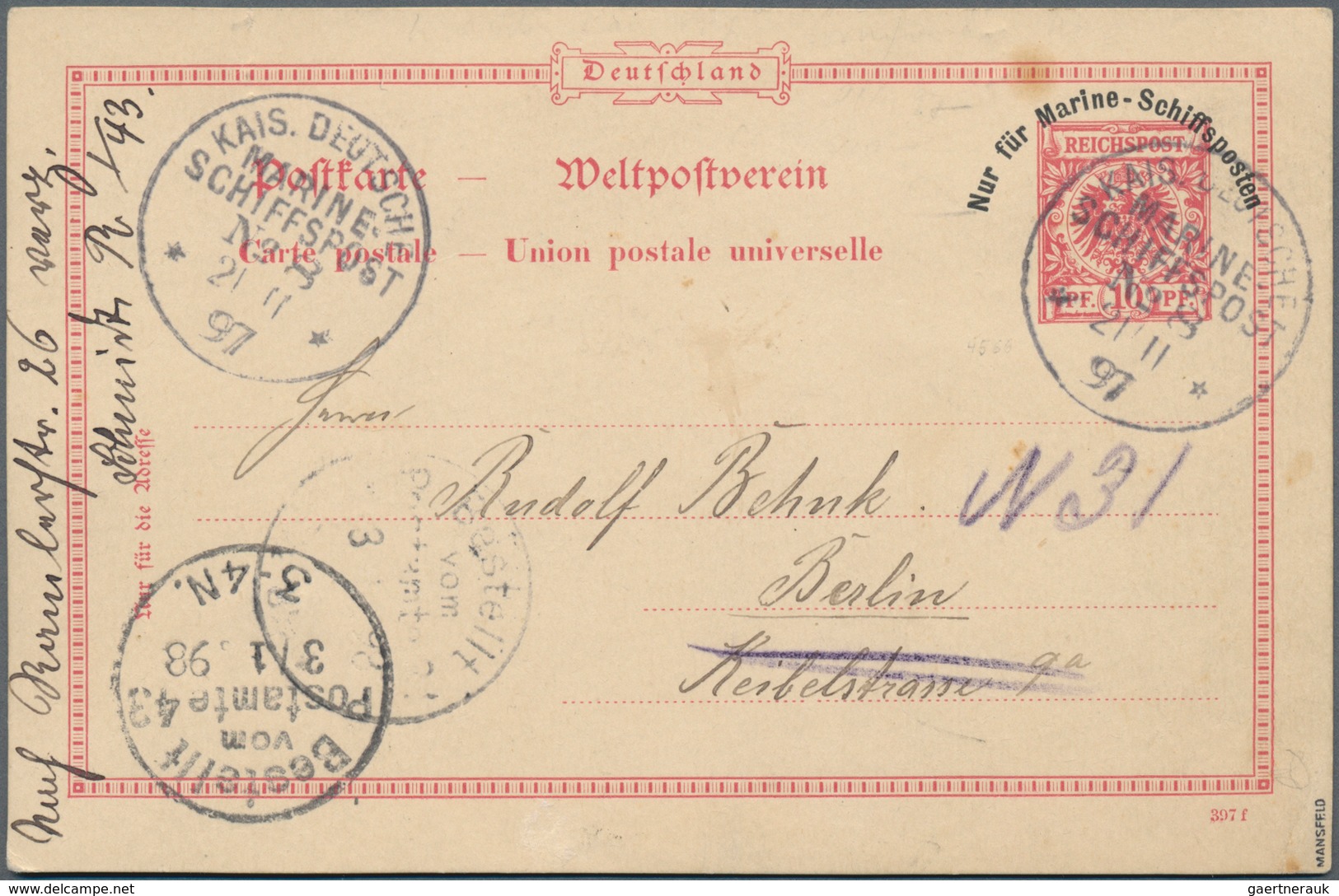 Deutsche Kolonien - Kiautschou: 1897/1898, Kleine Spezialsammlung Von Vier Belegen Der Dt. Kriegssch - Kiautschou