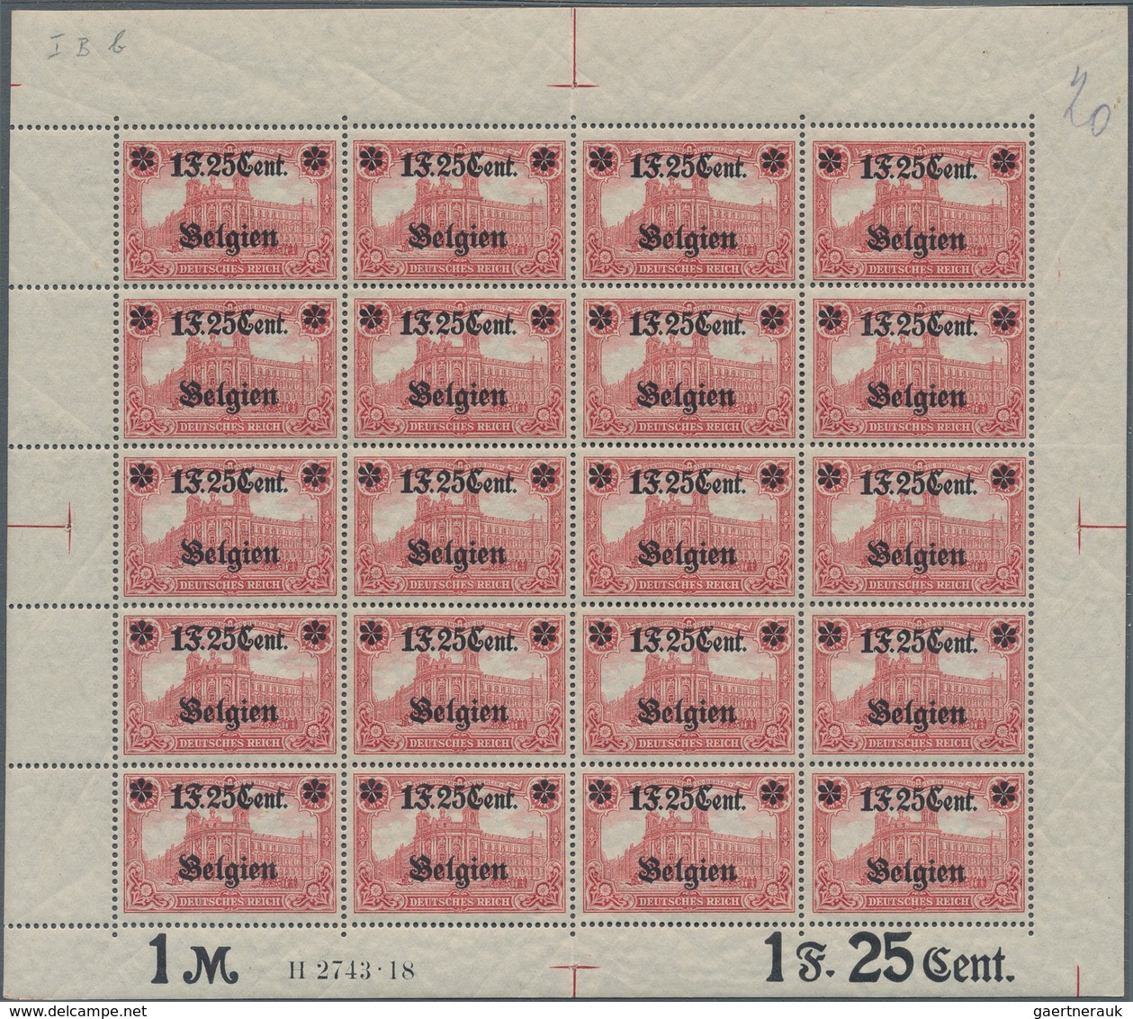 Deutsche Besetzung I. WK: Landespost In Belgien: 1918, 1 F. 25 Cent Auf 1 Mark Karminrot, Wertangabe - Bezetting 1914-18