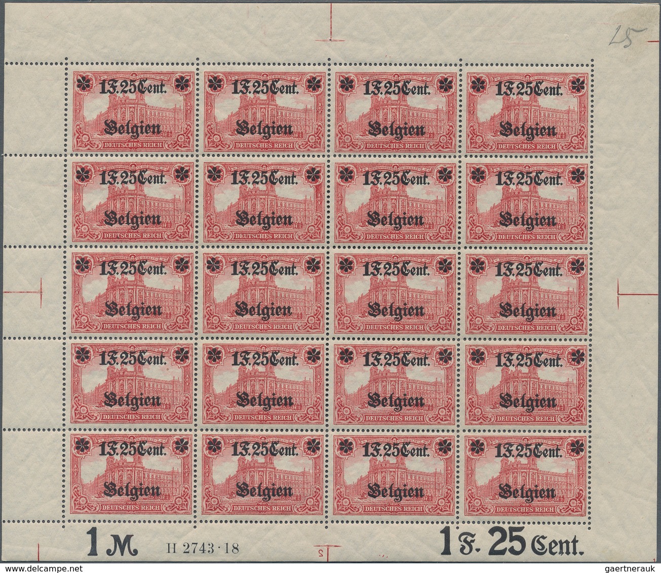 Deutsche Besetzung I. WK: Landespost In Belgien: 1918, 1 F. 25 Cent Auf 1 Mark Karminrot, Wertangabe - Bezetting 1914-18