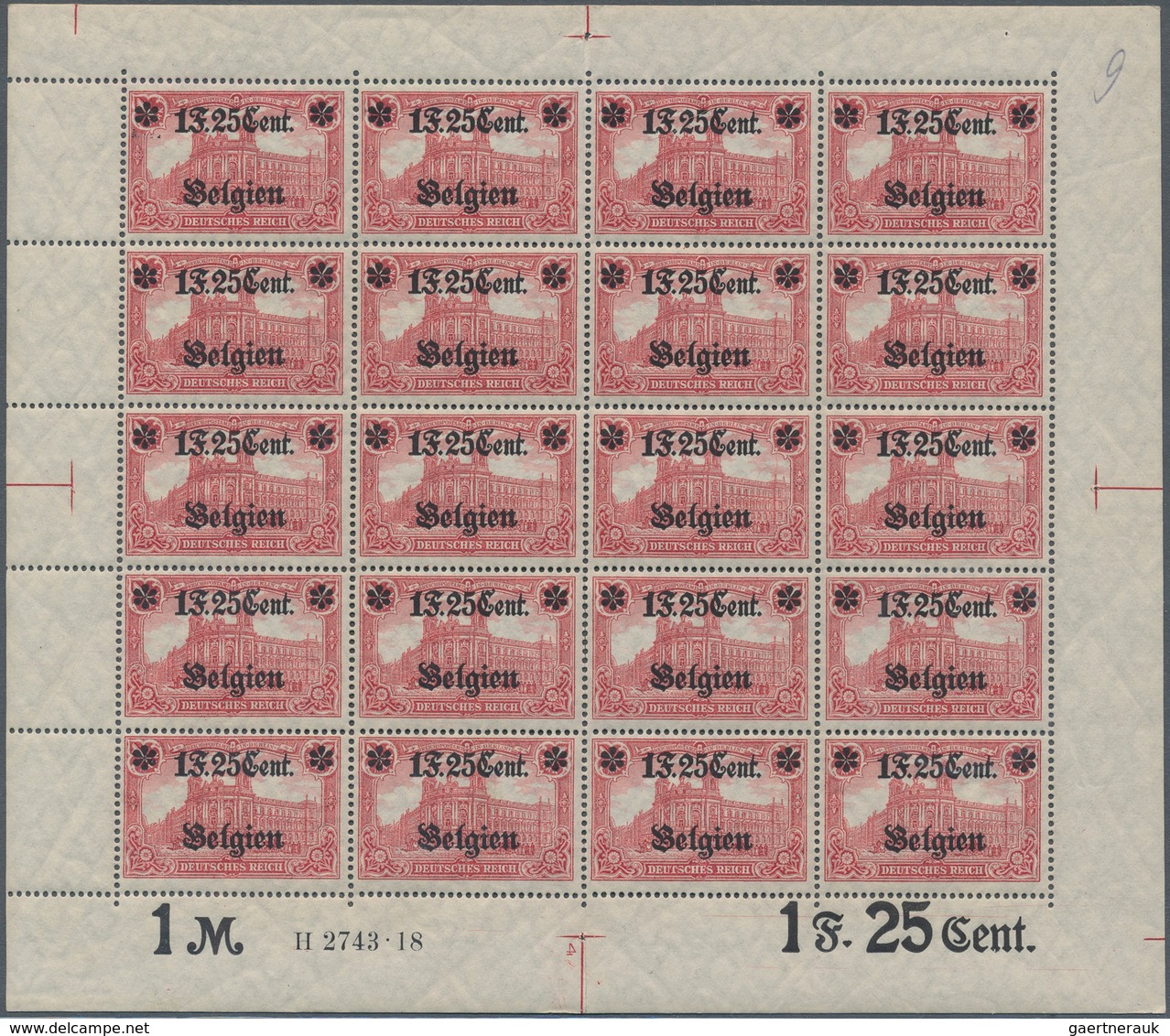 Deutsche Besetzung I. WK: Landespost In Belgien: 1918, 1 F. 25 Cent Auf 1 Mark Karminrot, Wertangabe - Ocupación 1914 – 18