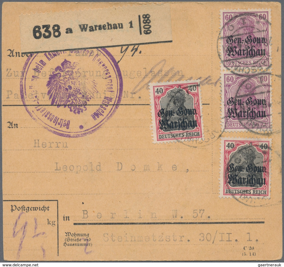 Deutsche Besetzung I. WK: Deutsche Post In Polen: 1918, 1918, Fünf Paketkarten-Stammteile Je Mit Mis - Ocupación 1914 – 18