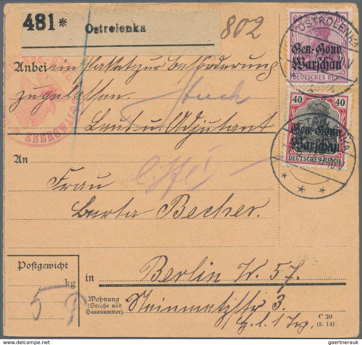 Deutsche Besetzung I. WK: Deutsche Post In Polen: 1918, 1918, Fünf Paketkarten-Stammteile Je Mit Mis - Bezetting 1914-18