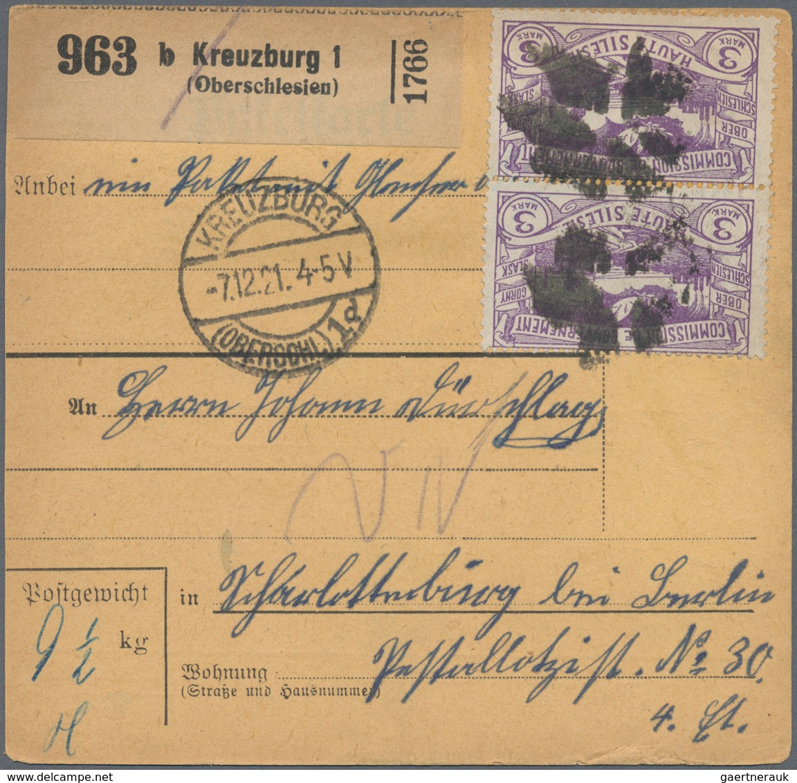 Deutsche Abstimmungsgebiete: Oberschlesien: 1920/1921, Drei Paktkarte-Stammteile Aus ROSENBERG (Kr. - Otros & Sin Clasificación