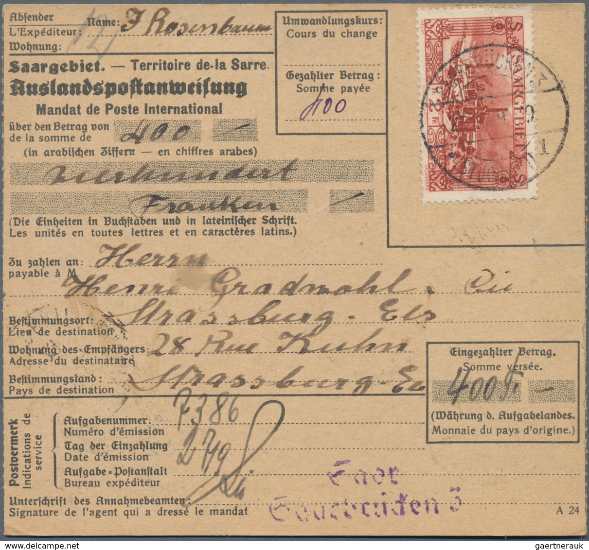 Deutsche Abstimmungsgebiete: Saargebiet: 1920-35, 380 Belege In 4 Alben, Dabei Frankierte Postanweis - Ongebruikt
