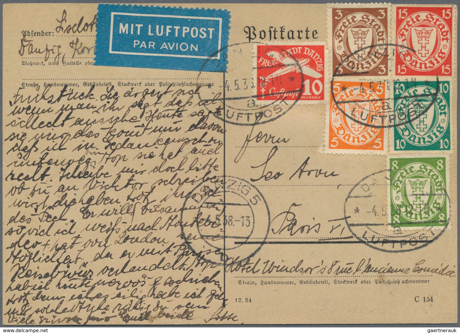 Danzig: 1920/1939, Partie Von 17 Bedarfs-Belegen, Dabei Eilboten, Luftpost, Auslandspost (Estland, F - Sonstige & Ohne Zuordnung