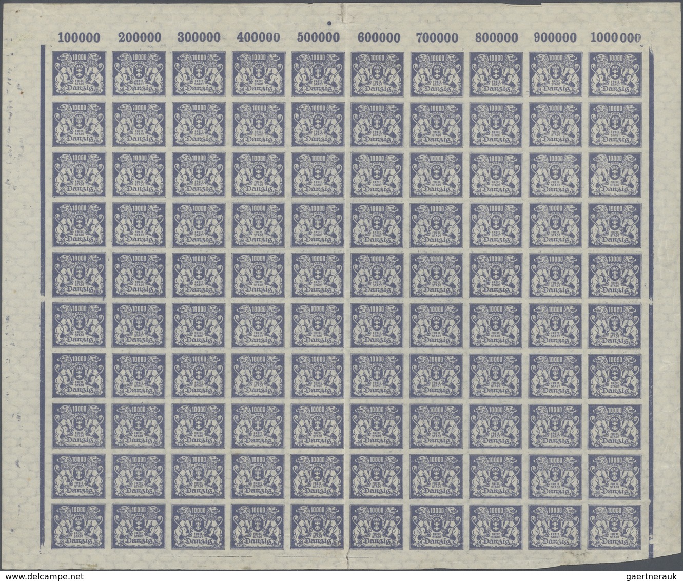 Danzig: 1923, Freimarken 10.000 M Lebhaftgrauviolettblau, Die Ohne Aufdruck Nicht Verausgabte Ungezä - Andere & Zonder Classificatie