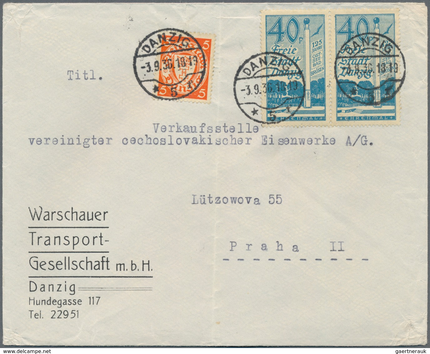 Danzig: 1936/1938, Lot Von Fünf Bedarfsbriefen Der "Warschauer Transportgesellschaft, Danzig" Je Gel - Sonstige & Ohne Zuordnung