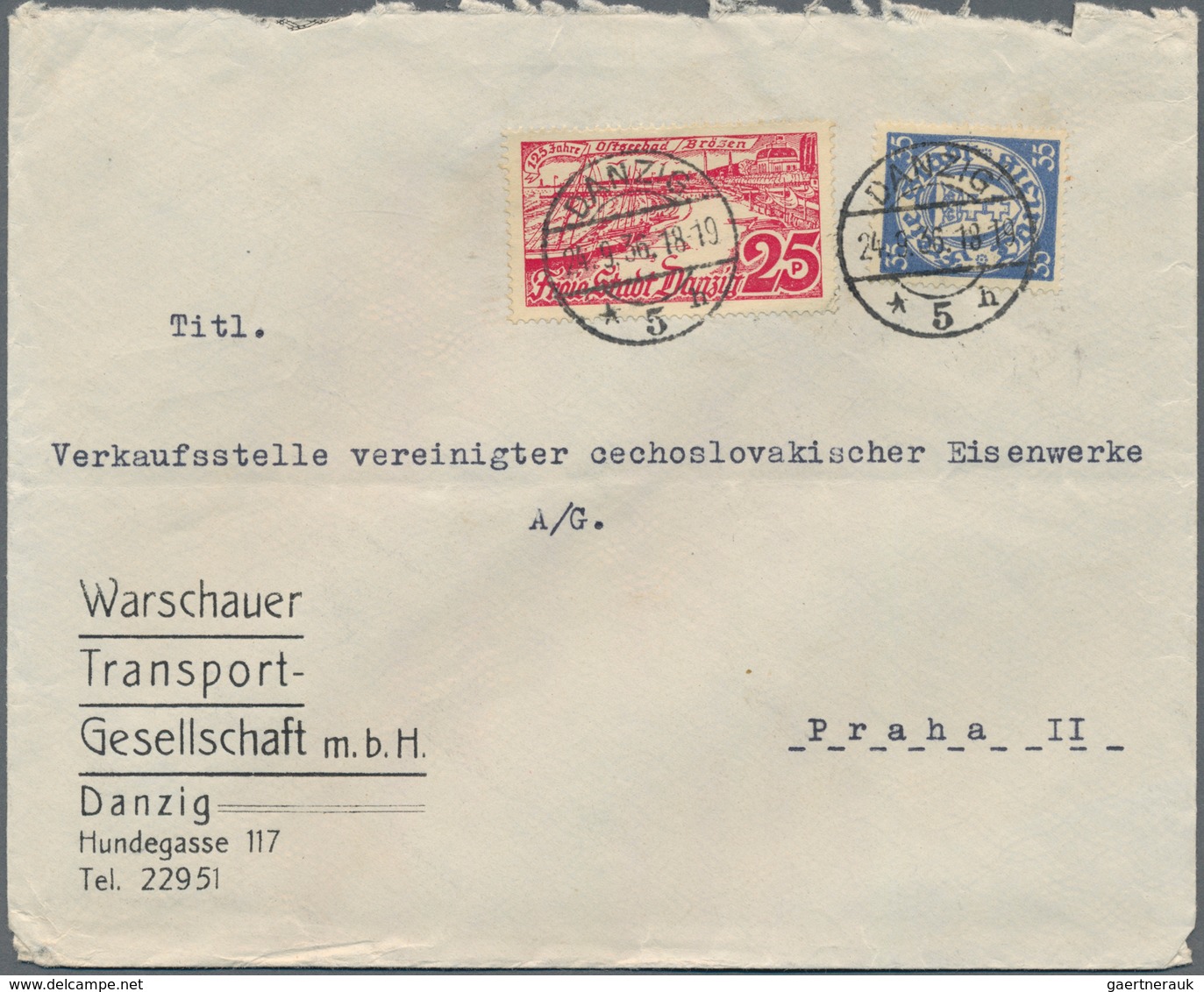 Danzig: 1936/1938, Lot Von Fünf Bedarfsbriefen Der "Warschauer Transportgesellschaft, Danzig" Je Gel - Otros & Sin Clasificación